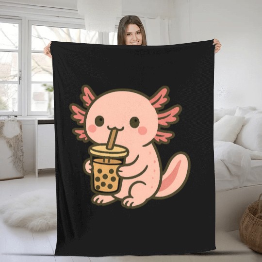 Kawaii Aspiring Dragon with Bubble Tea Fleece Blankets