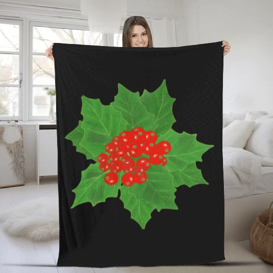 Holly Berry and Leaf Pattern Fleece Blankets