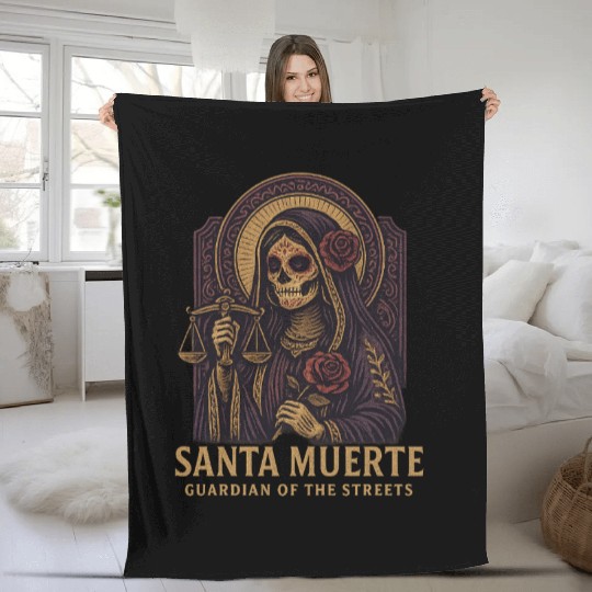 Santa Muerte – Mexican Folk Art Streetwear Fleece Blankets