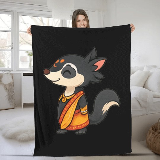 Adorable Animal Character in Vibrant Attire Fleece Blankets