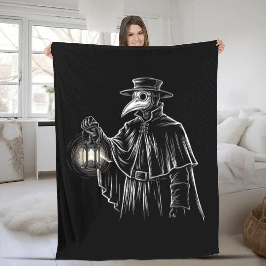 Dark Medieval Plague Doctor Illustration Fleece Blankets