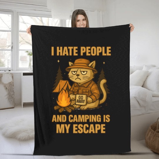 Grumpy Cat Camping Fleece Blankets