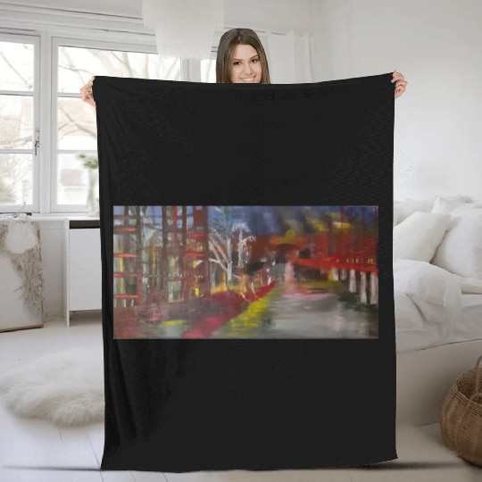 Impressionist Night Forest Path Fleece Blankets