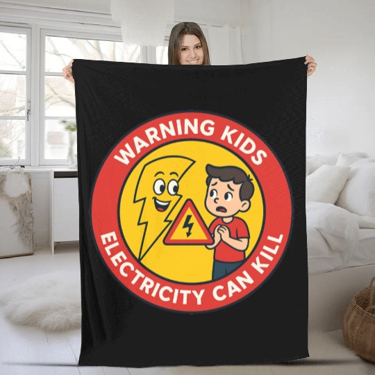 Warning Kids Electricity Safety Badge Fleece Blankets