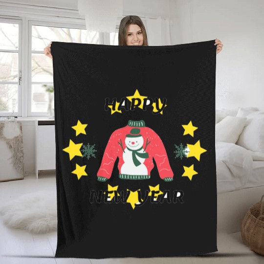 Festive Snowman Sweater Design Fleece Blankets