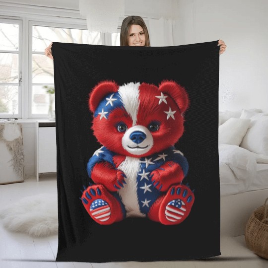 Patriotic Bear in Stars and Stripes Fleece Blankets