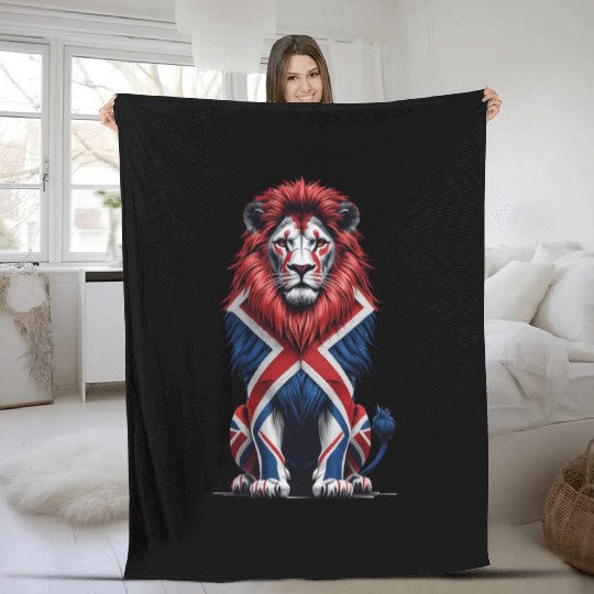 Regal Lion with Union Jack Mane Fleece Blankets