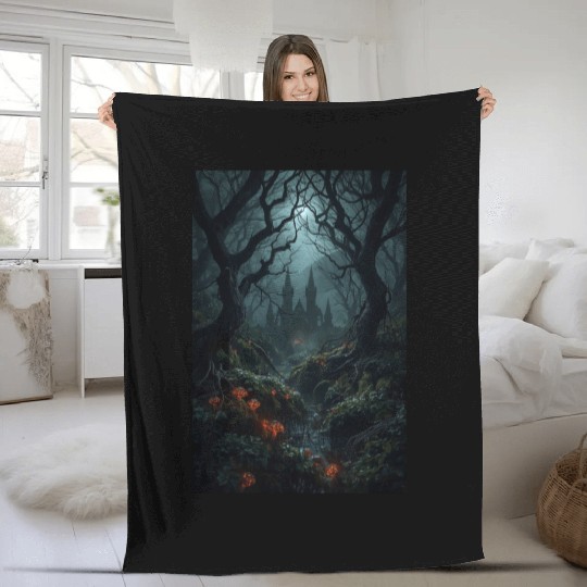 Enchanted Forest Castle Scene Fleece Blankets
