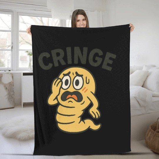 Cringe Meme Worm Illustration Fleece Blankets