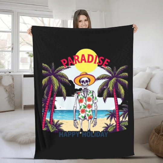 Skeleton in Floral Hawaii Fleece Blankets at Sunset
