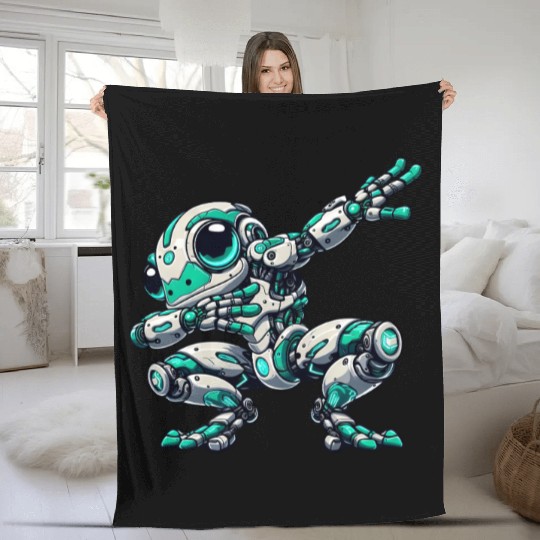 Cool frog cartoon robot cyborg astronaut dabbing Fleece Blankets