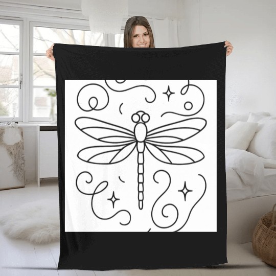 “Minimal line art dragonfly, soft curves, modern  Fleece Blankets