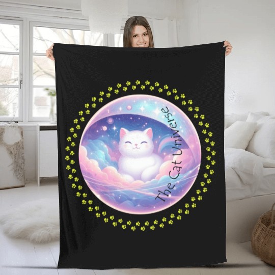 The Cat Universe – Kawaii Cosmic Cat in Dreamy Spa Fleece Blankets
