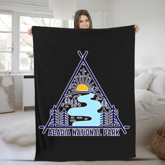 Acadia National Park Camping Scene Fleece Blankets