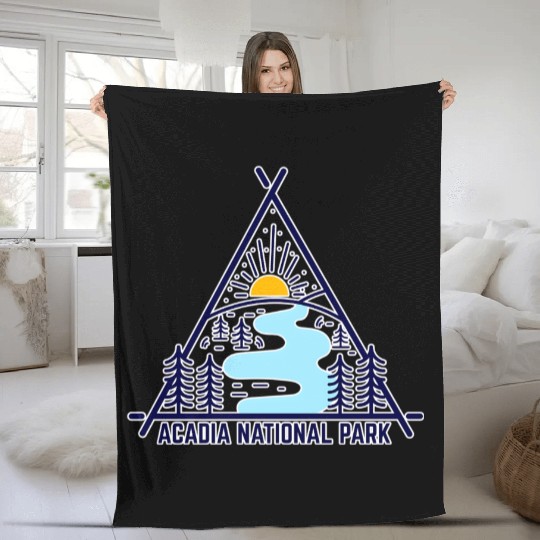 Acadia National Park Camping Scene Fleece Blankets