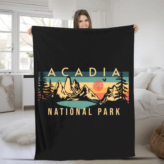Mountain Sunset at Acadia National Park Fleece Blankets