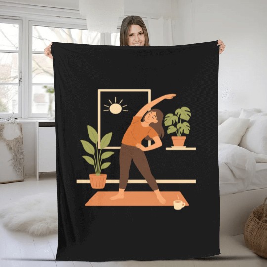Sunlit Yoga Stretch Illustration Fleece Blankets