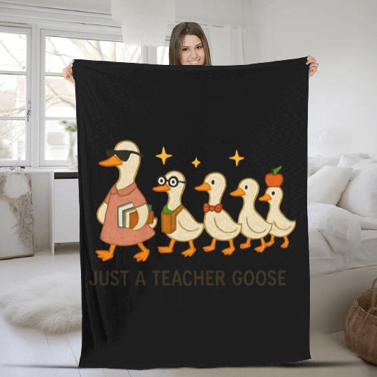 Whimsical Teacher Goose with Ducklings Fleece Blankets