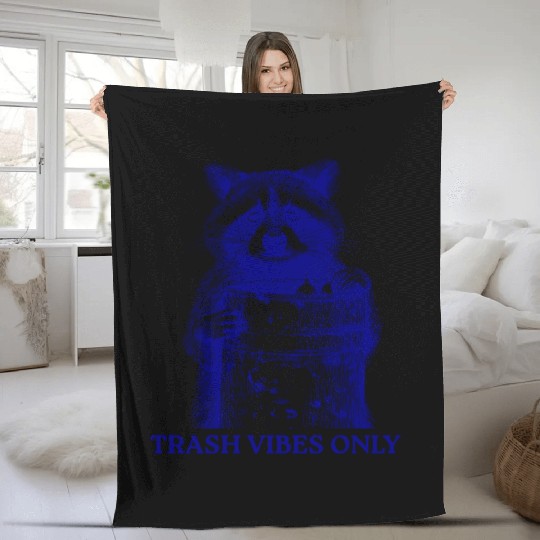 Trash Vibes Only Funny Raccoon Funny Trash Panda Fleece Blankets