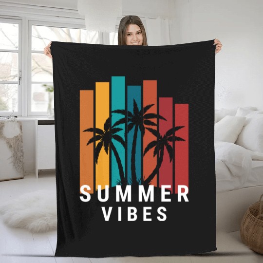 Tropical Sunset Summer Vibes Design Fleece Blankets