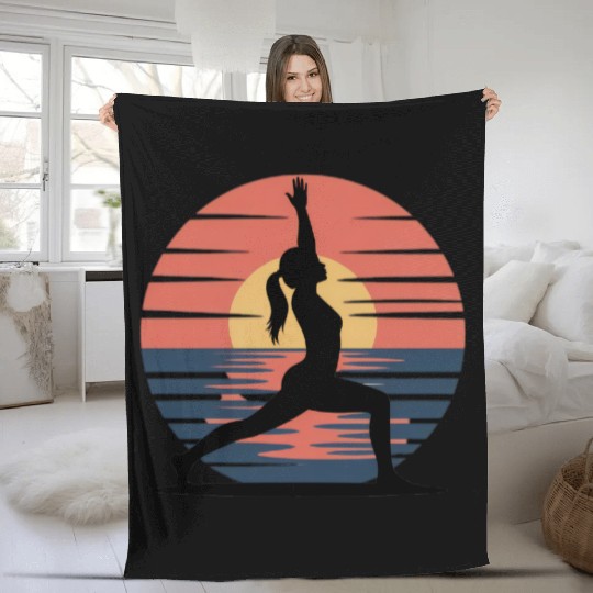 Sunset Yoga Silhouette Design Fleece Blankets
