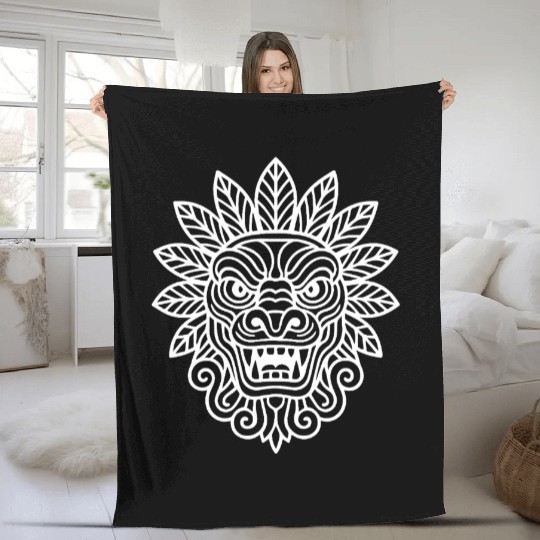 Feathered Serpent God Aztec Line Art Fleece Blankets