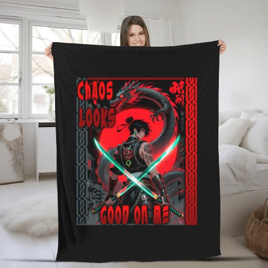 Cyberpunk Samurai with Dragon Fleece Blankets