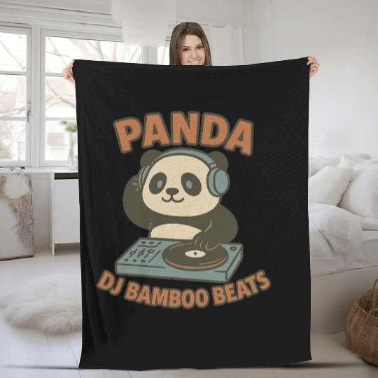 Panda DJ Bamboo Beats Illustration Fleece Blankets