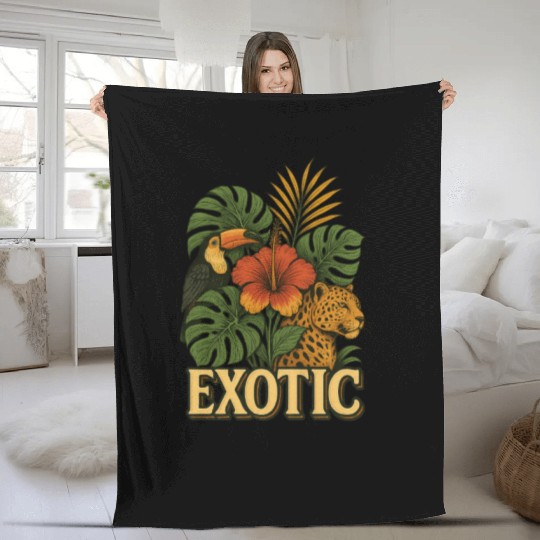 Vibrant Jungle Animal and Floral Print Fleece Blankets
