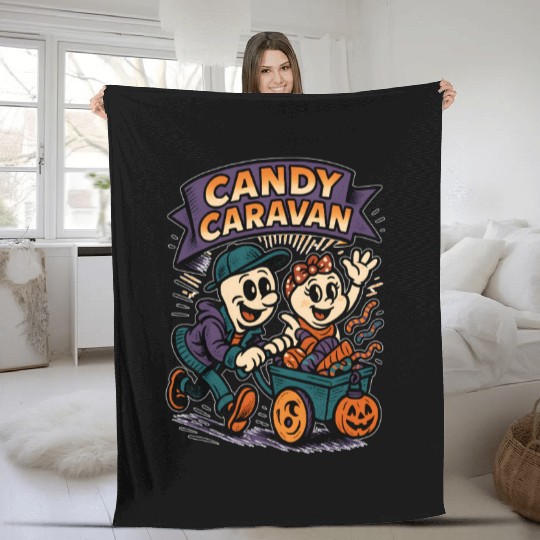 Candy Caravan Halloween Design Fleece Blankets