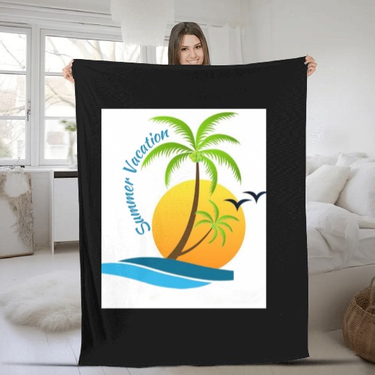 Tropical Sunset Beach Scene Fleece Blankets