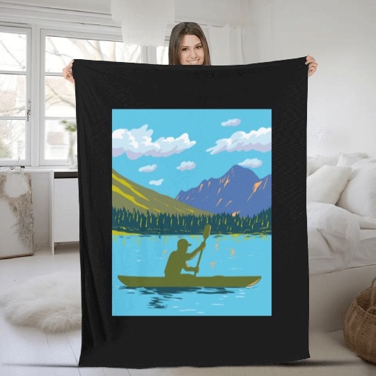 Kayak in Lake Josephine Glacier National Park WPA Fleece Blankets