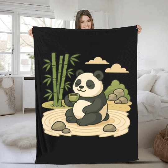 Serene Panda in Bamboo Garden Fleece Blankets