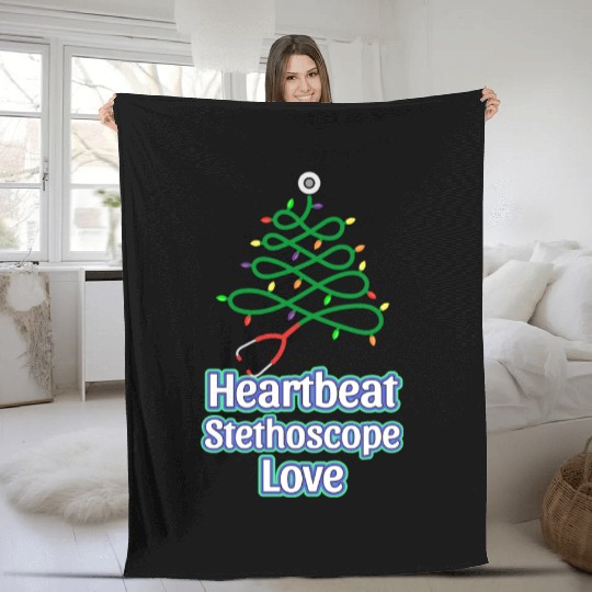Festive Christmas Tree Heartbeat Design Fleece Blankets