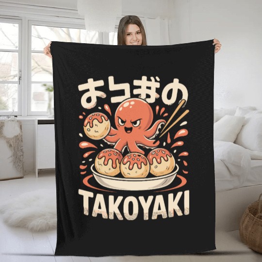 Octopus Serving Takoyaki Illustration Fleece Blankets