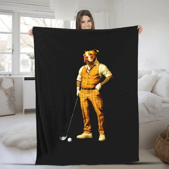 Pitbull golfer Fleece Blankets