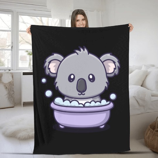 Cute Koala Bear Taking a Bubble Bath Relaxing  Fleece Blankets