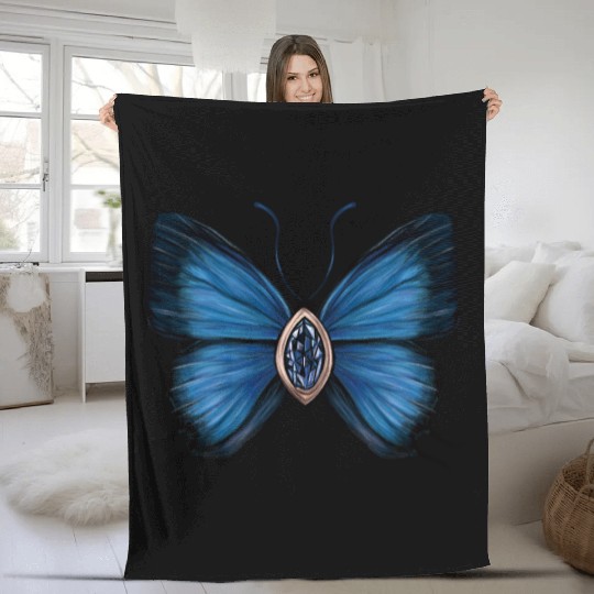 September Sapphire Blue Butterfly Gemstone Design Fleece Blankets
