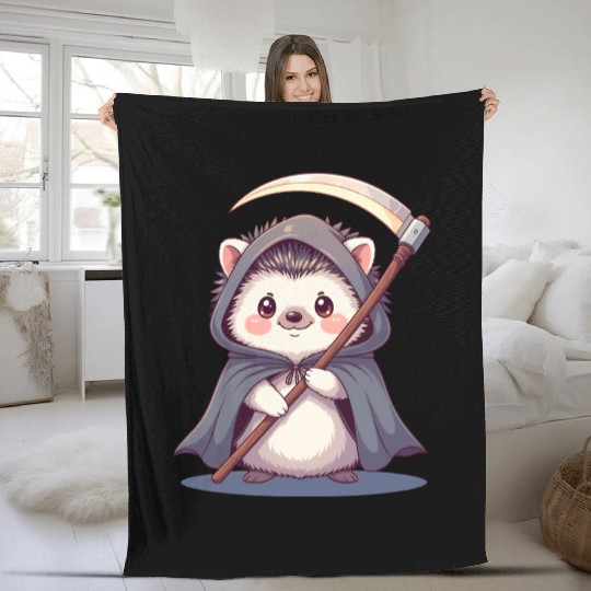 Cute Hooded Hedgehog with Scythe Fleece Blankets
