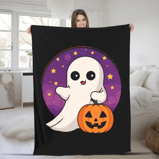 “Cute Halloween Ghost with Candy Bag Fleece Blankets”