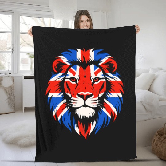 Lion with British Flag Mane Fleece Blankets