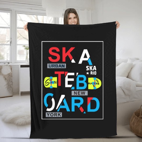 Urban Skateboard Typography New York Fleece Blankets