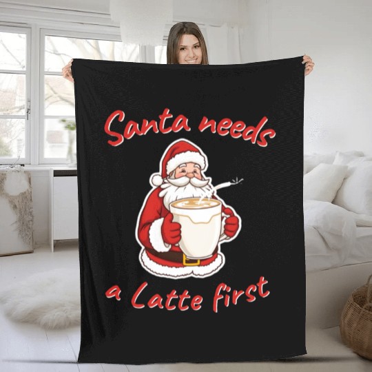 Santa Latte Holiday Design Coffee lovers Fleece Blankets