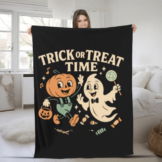 Whimsical Halloween Trick or Treat Illustration Fleece Blankets