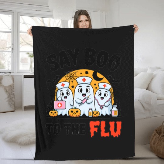 Say Boo to the Flu Halloween Medical Ghosts Fleece Blankets