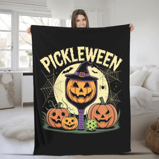 Pumpkin Pickleween Pickleball Player Halloween Fleece Blankets