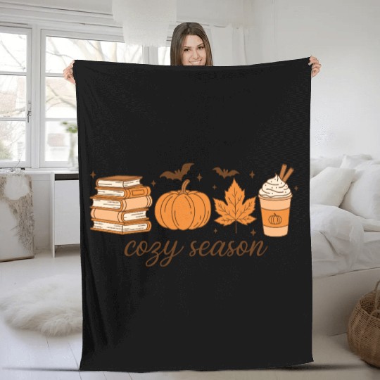 Cozy Season Pumpkin Latte Halloween Books & Leaves Fleece Blankets