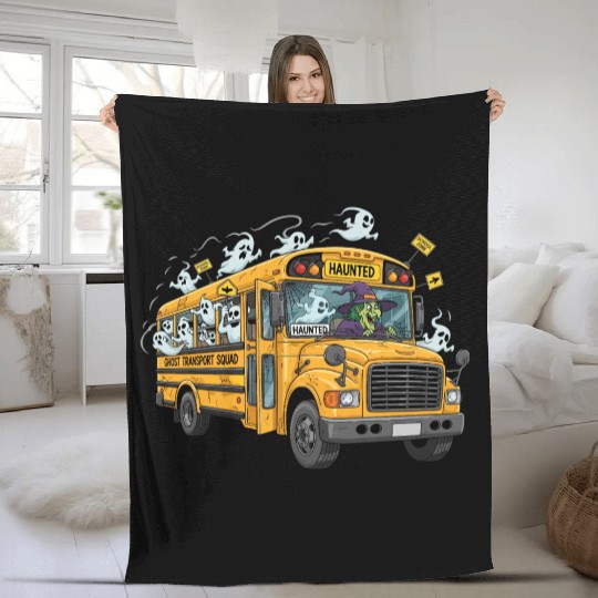Haunted Ghost Transport School Bus Fleece Blankets