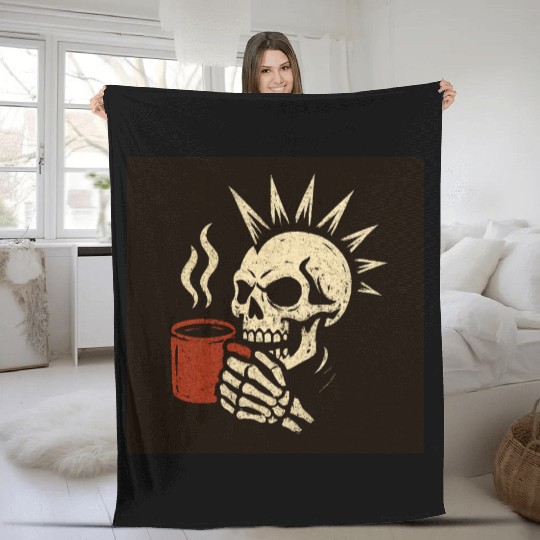 Rock ’n’ Brew – Skull Punk Coffee Logo Fleece Blankets