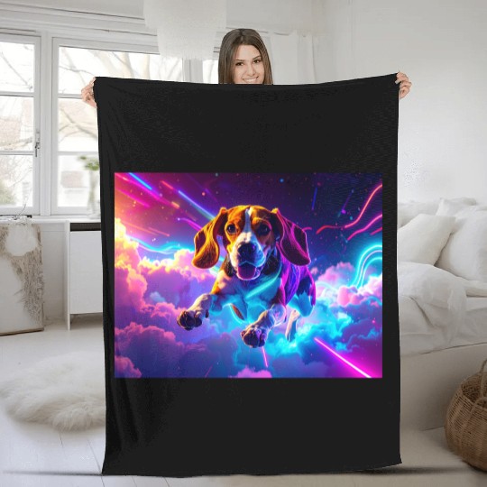 Cyberpunk Beagle Fleece Blankets